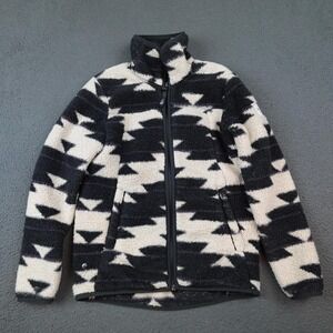 North Face Jacket Girls Medium 10/12 Black Sherpa Fleece Geometric Aztec